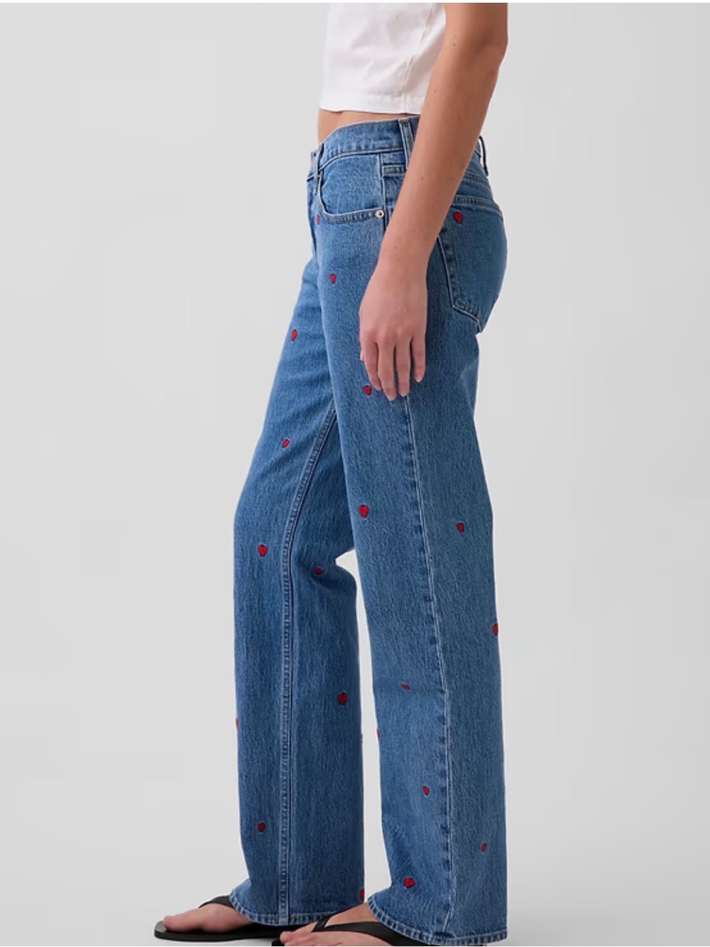 Gap Blue Straight Leg Heart Embroidered Jeans - Picture 4 of 6